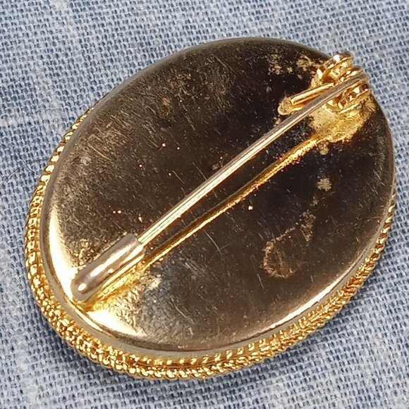 1950s Vintage Italian Oval Pin with Flower Micro-Mosaic - Picture 3 of 3